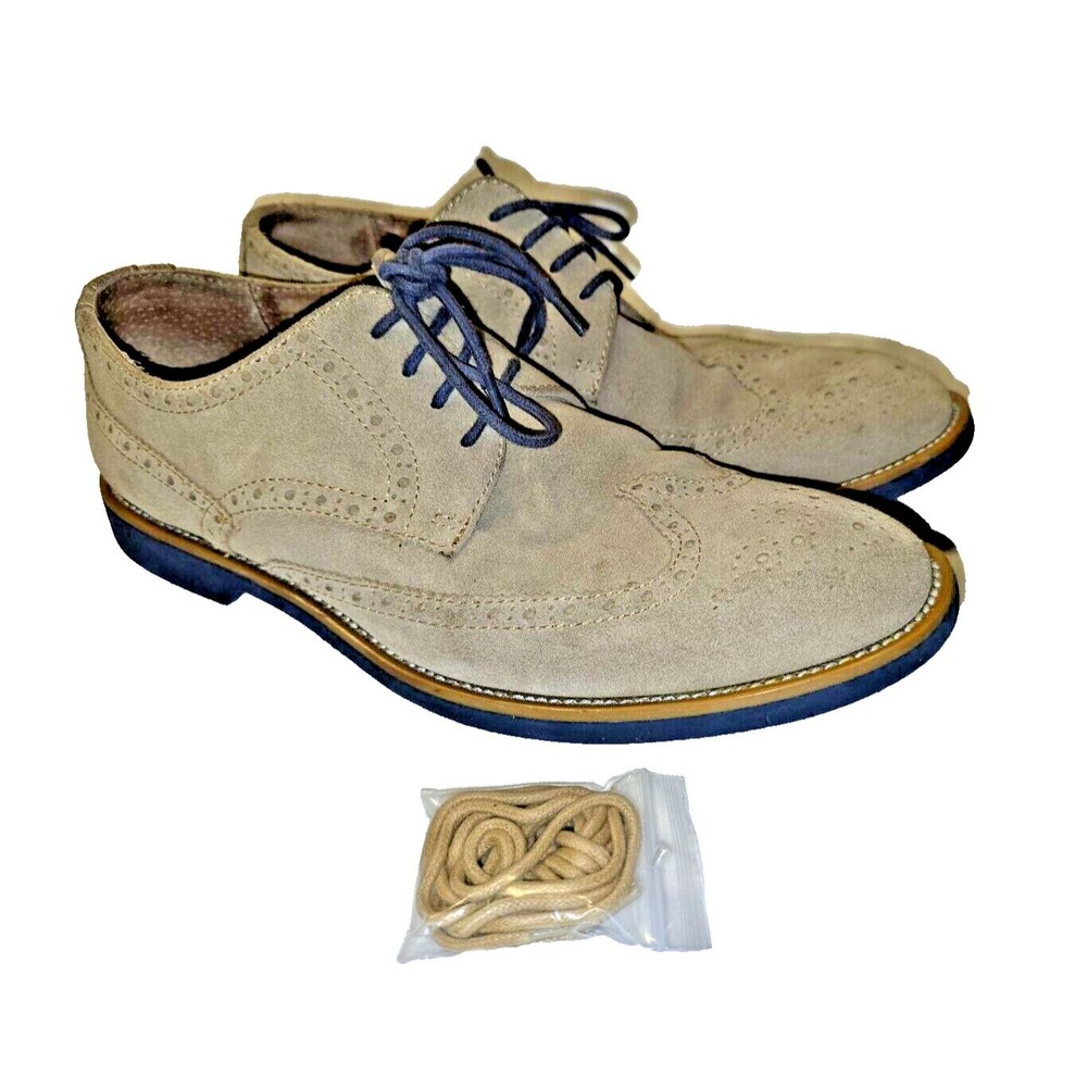 JOSEPH ABBOUD - BDS ROBERT - Mens USA 8.5 - Tan Suede Wing Tip‎ Oxford Shoes